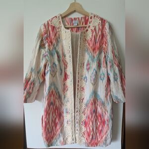 Chico's 2/ US 12/14 (Fits Like A 10) Women's Linen Topper 3/4 Sleeve Multicolor